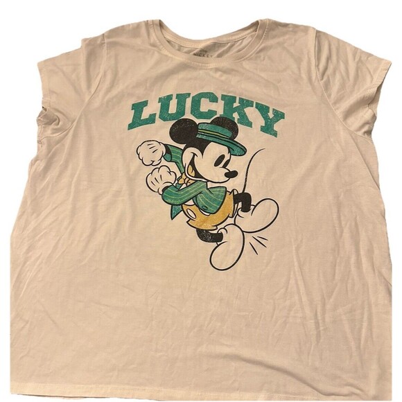 Disney Mickey Mouse Lucky St. Patricks Day Short Sleeve Worn T-Shirt XXL 2XL C1 - Picture 1 of 5